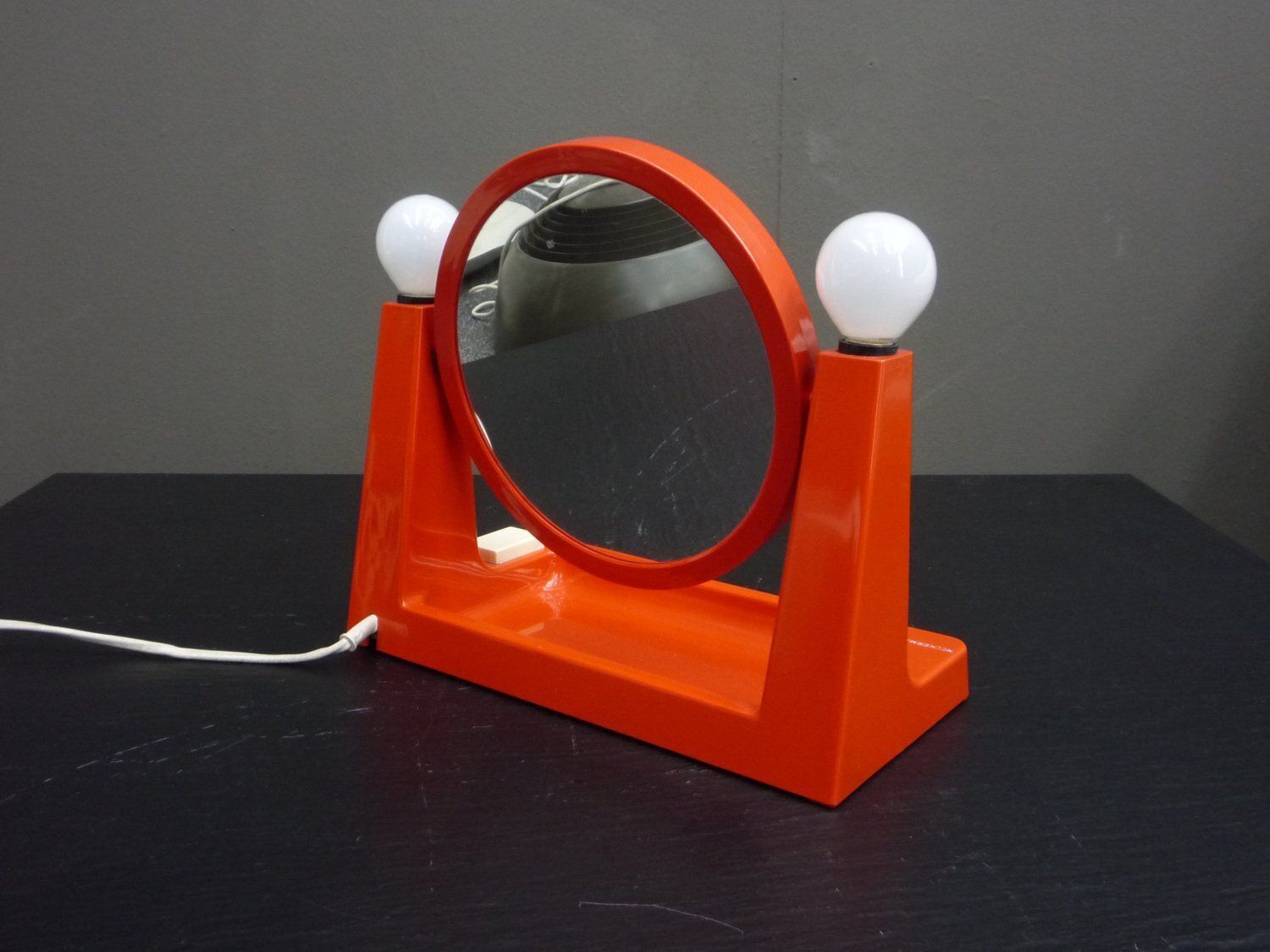 Space Age Orange Plastic Makeup Mirror With Lighting By Neckermann, 1970s photo furniture