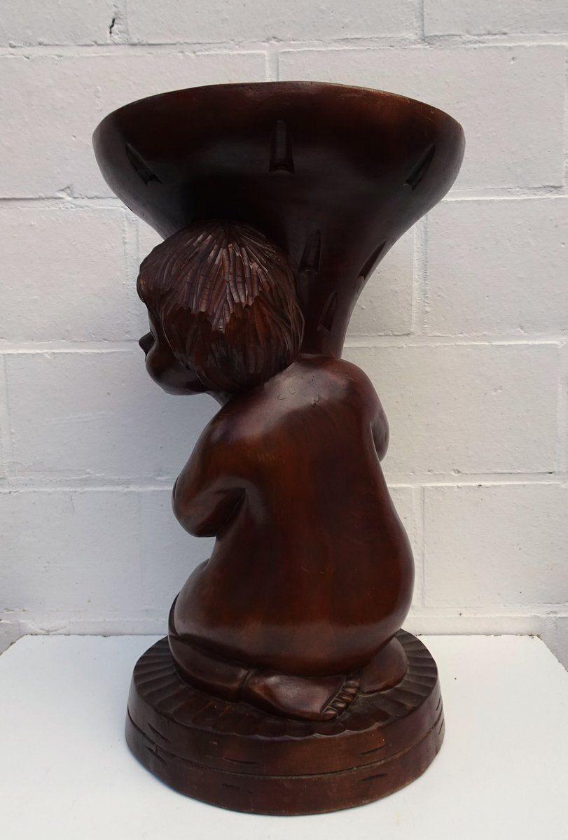 Carved Wooden Plant Stand In Teak, 1970s photo 320.0
