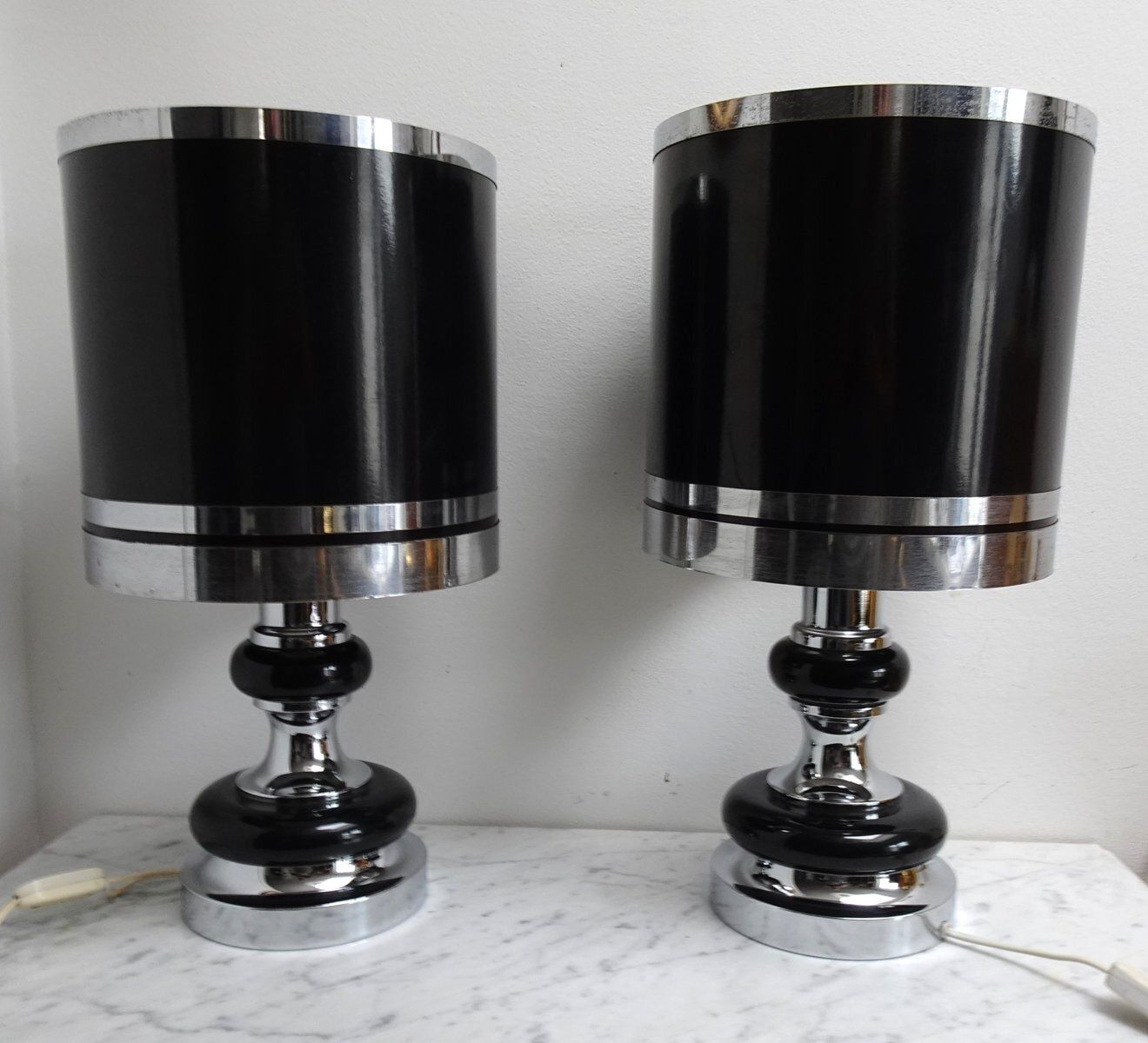 Vintage Space Age Chrome And Black Table Lamps From Massive, 1970s, Set Of 2