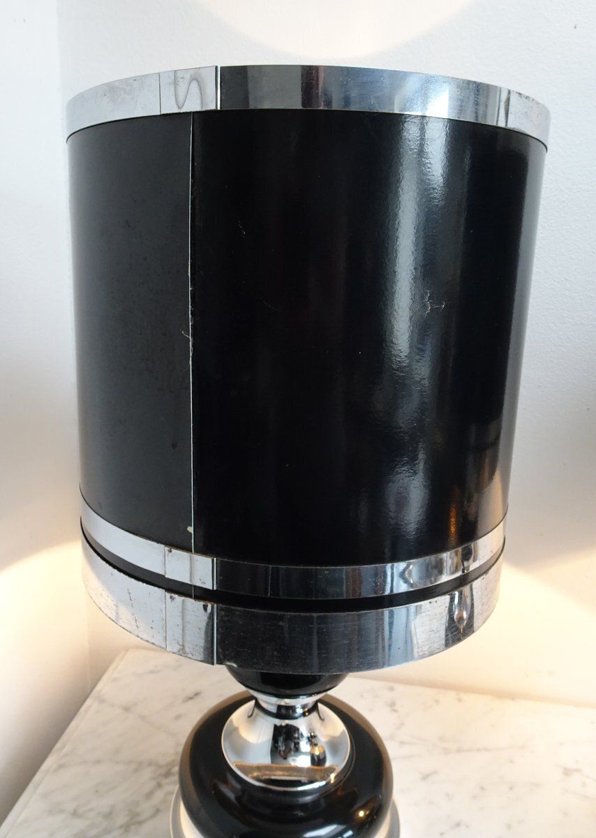 photo for sale Vintage Space Age Chrome And Black Table Lamps From Massive, 1970s, Set Of 2