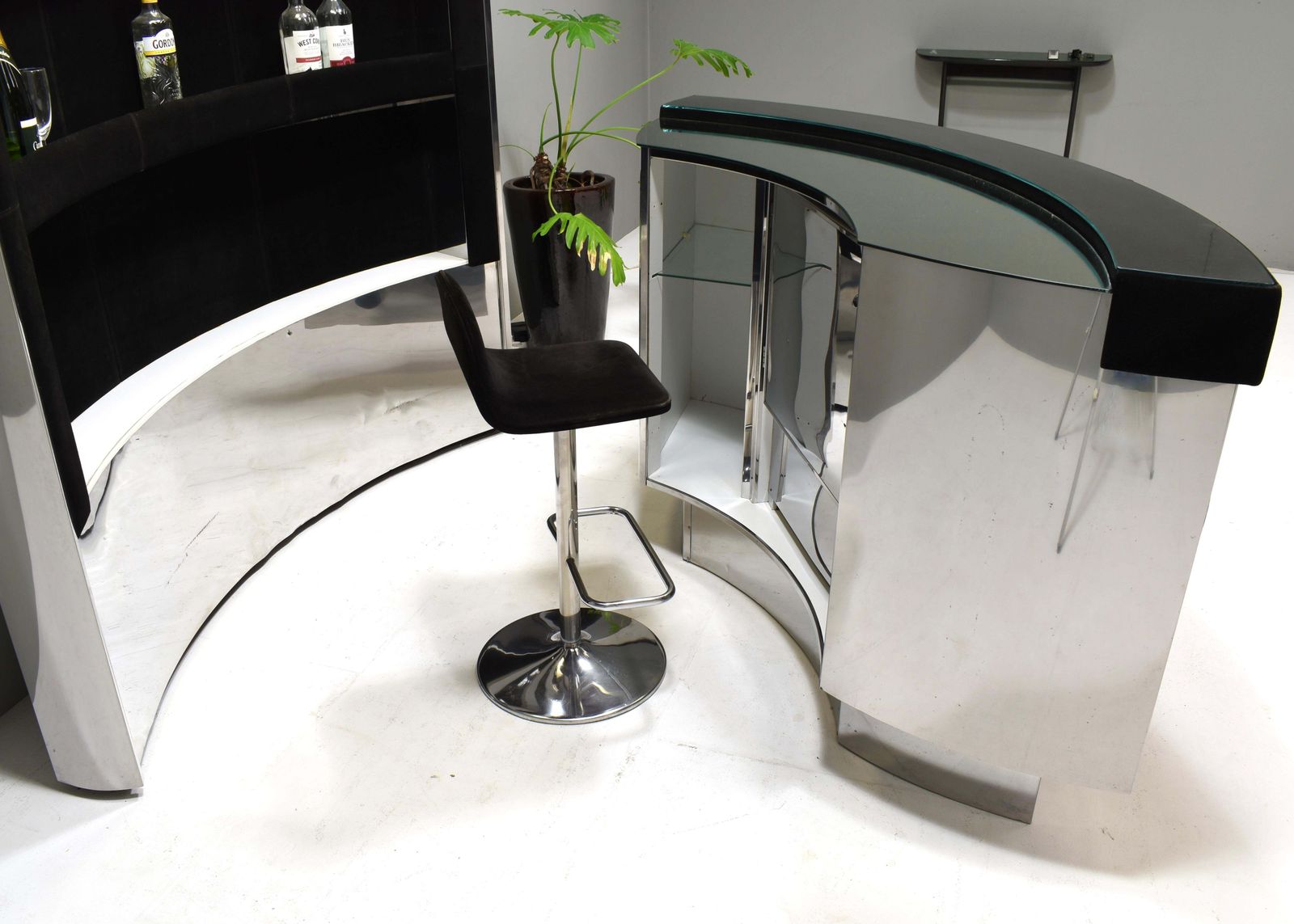 photo buy Hollywood Regency Bar In The Style Of Willy Rizzo Black Suede Brass Chrome 1970s