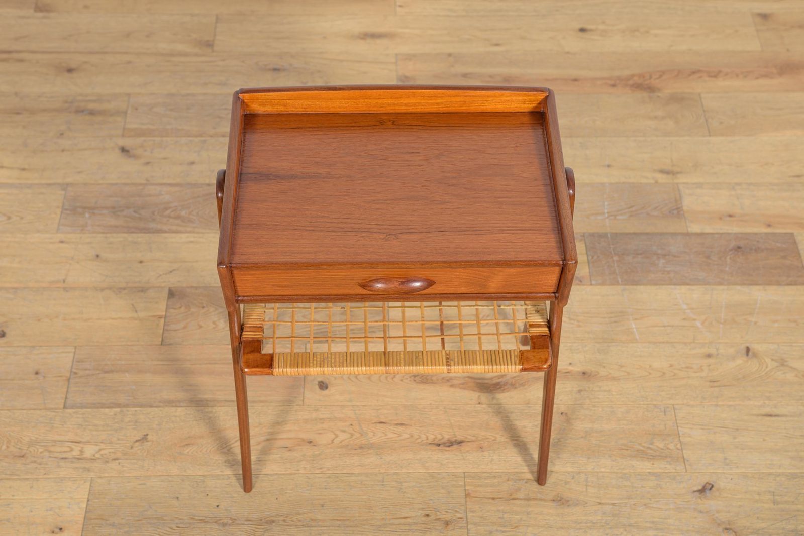 photo for sale Mid Century Modern Teak And Rattan Nightstands By Søren Rasmussen, 1960s, Set Of 2