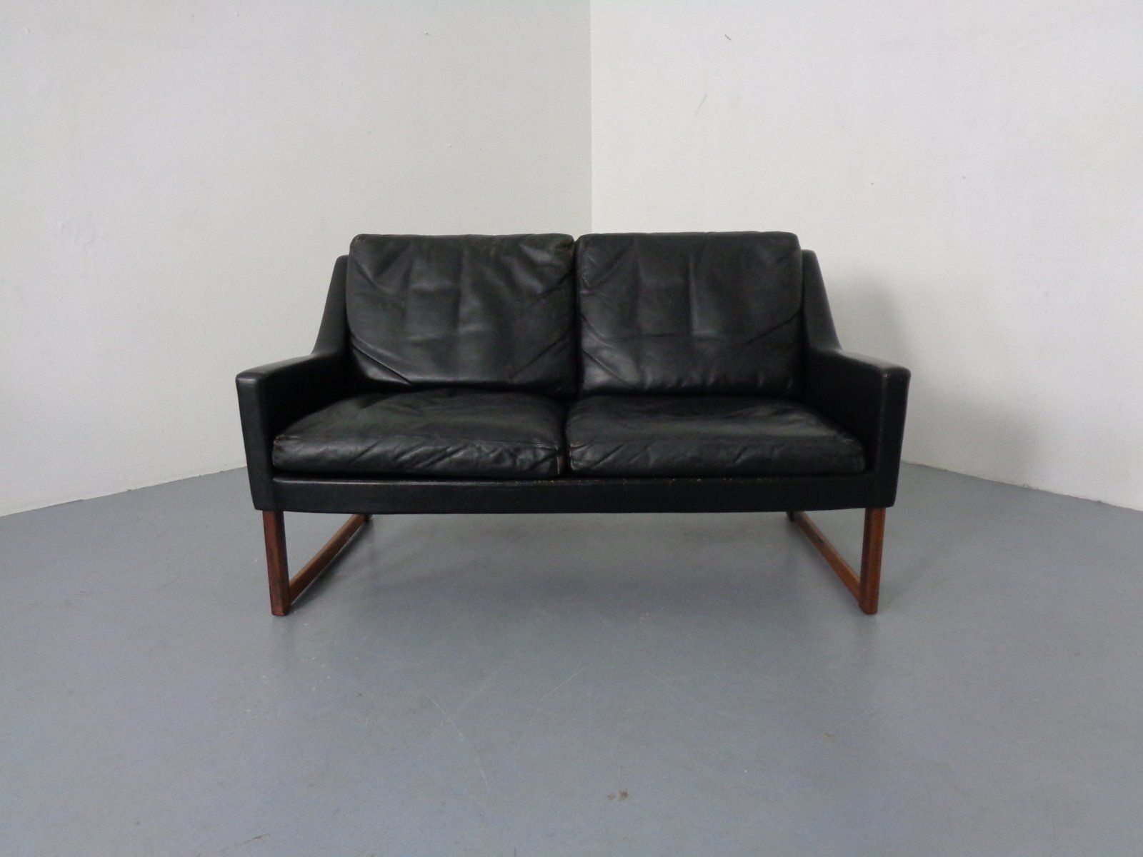 Mid Century Rosewood & Leather 2 Seater Sofa By Rudolf Glatzel For Kill International, 1960s