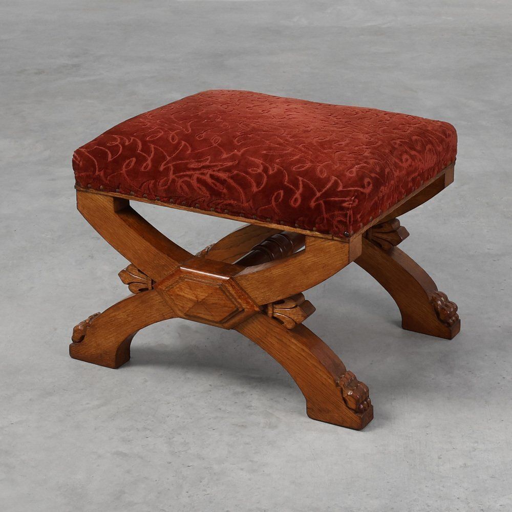19th Century Gothic Revival Flemish Oak Footstool, Belgium