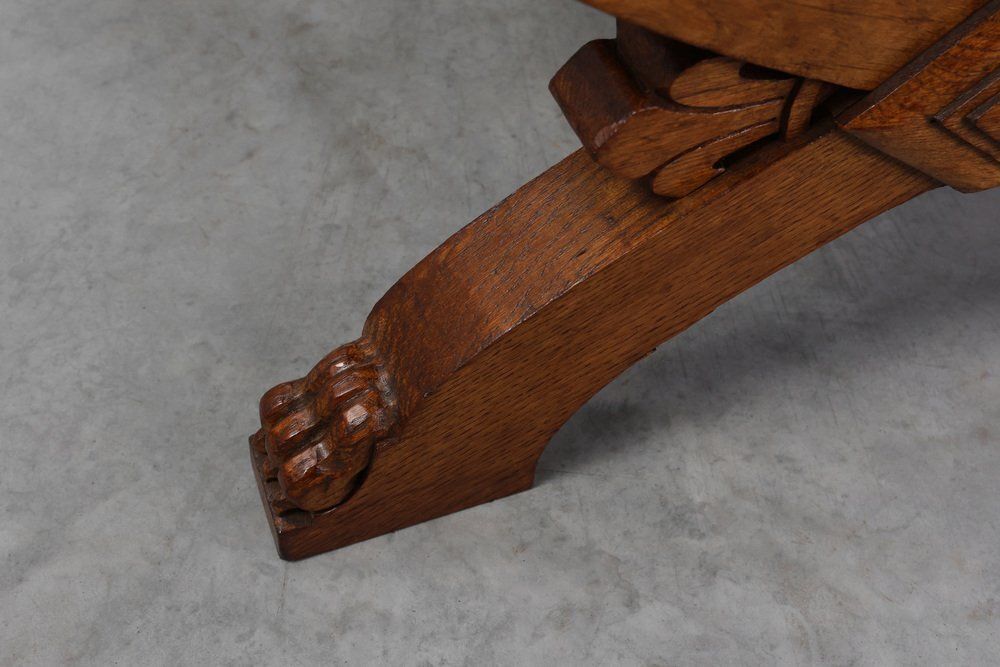 Furniture 19th Century Gothic Revival Flemish Oak Footstool, Belgium photo