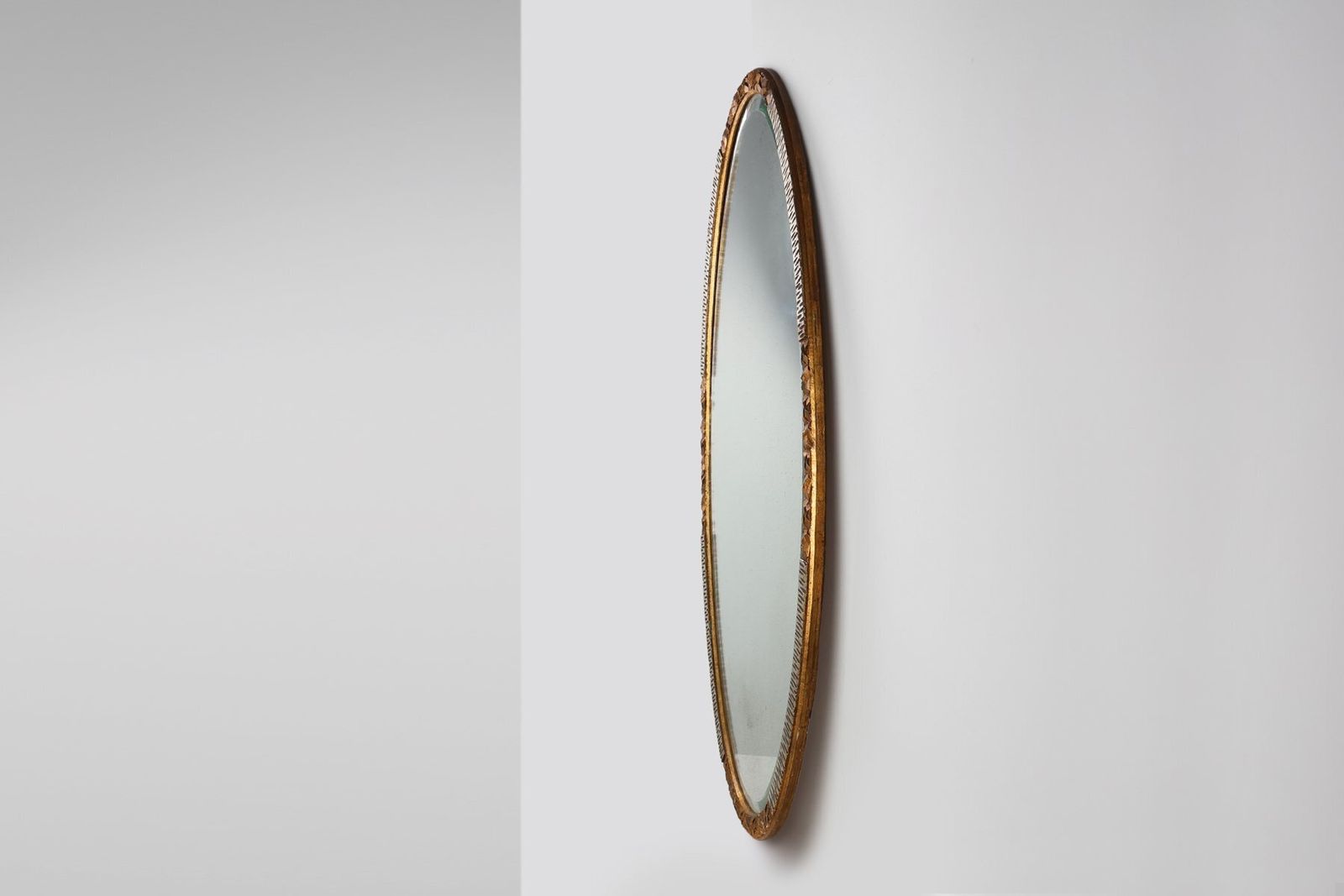 Large Art Deco French Gilded And Silvered Oval Mirror, 1910s photo vintage