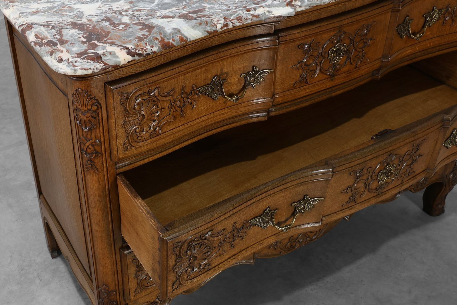 Furniture 18th Century Louis XV Oak And Marble Chest Of Drawers, France photo