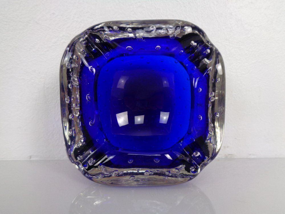 Home Decor Blue Sommerso Murano Glass Ashtray, Italy, 1960s photo