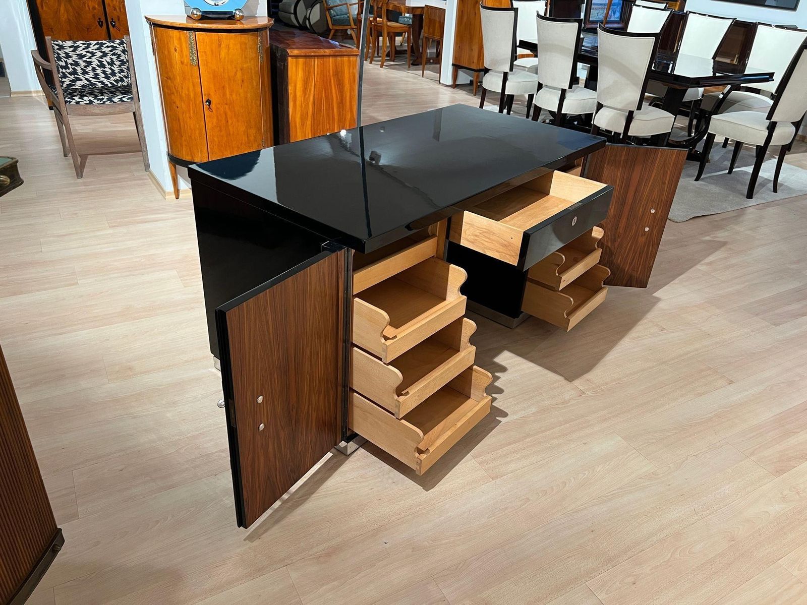Art Deco Desk, Black Lacquer, Walnut, Metal, France, Circa 1930/40 photo 6311.0