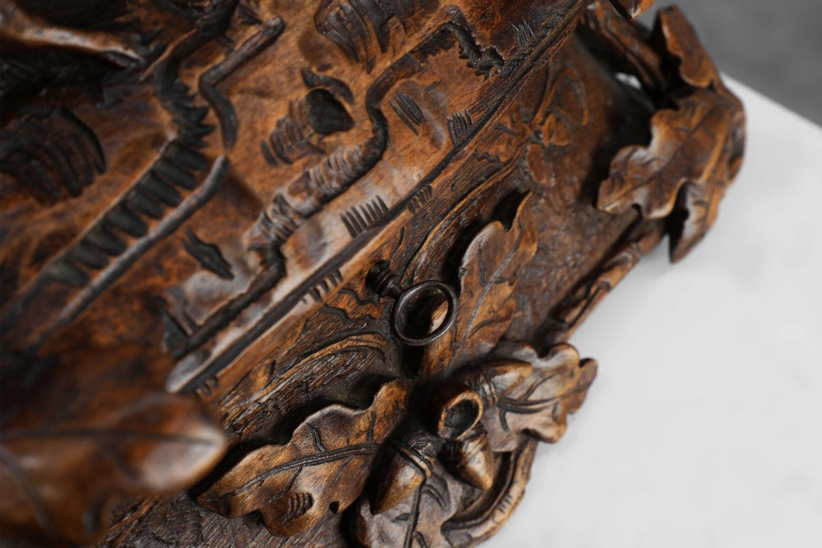 Home Decor Antique Swiss Black Forest Hand Carved Jewelry Box In Oak, 1800s photo