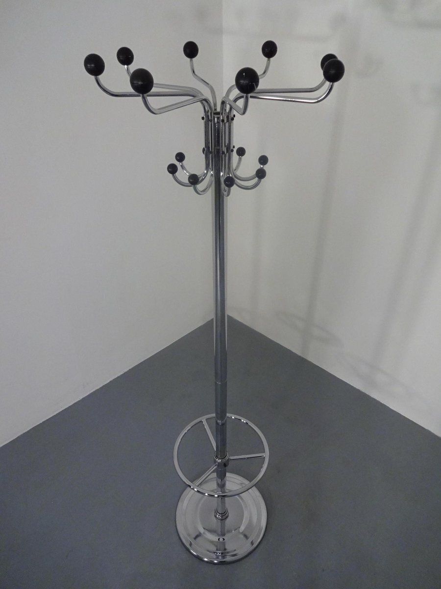 French Chrome Plated Steel Tubular Coat Rack, 1940s photo furniture