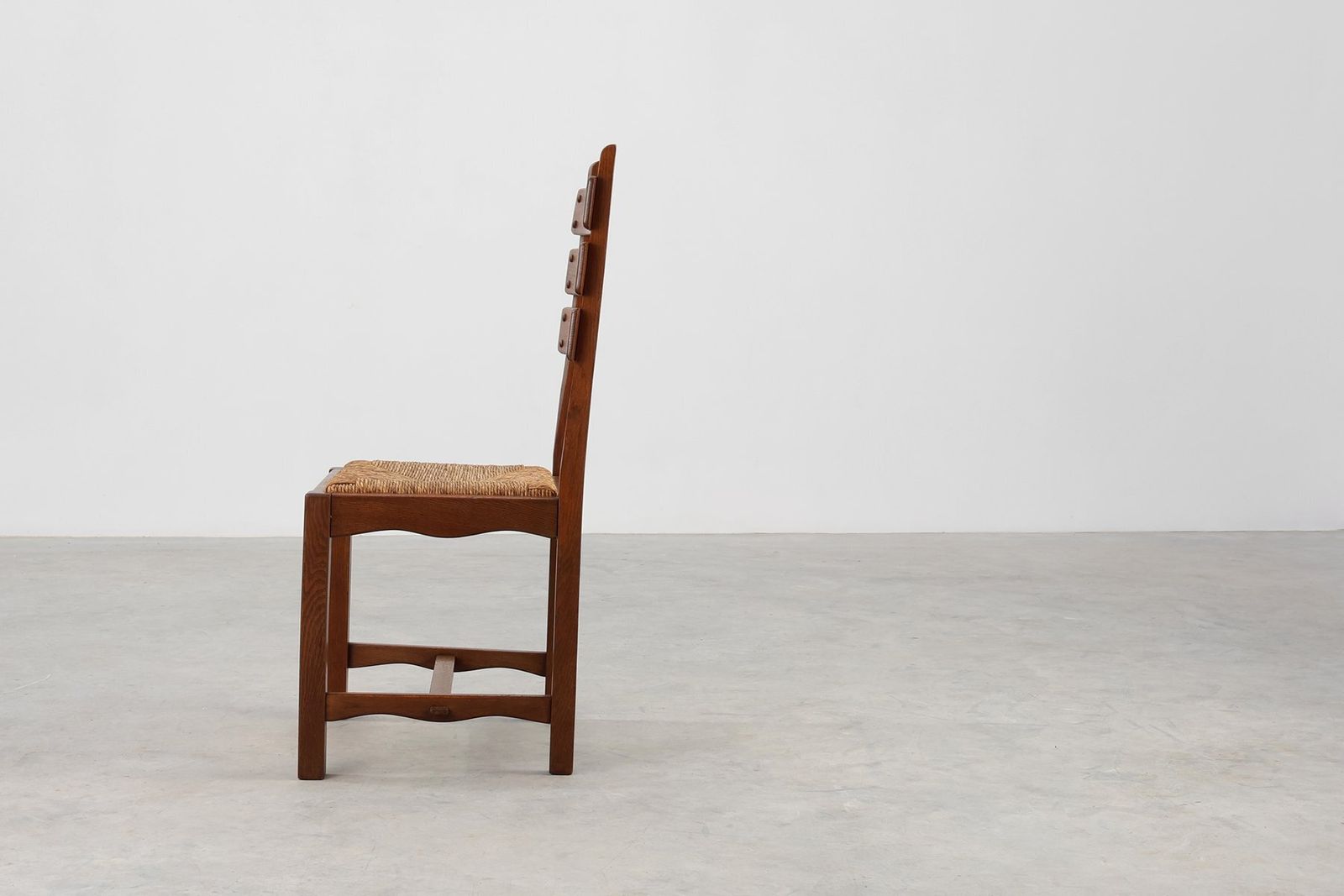 Mid Century Modern Belgian Chair In Oak And Wicker, 1960s photo for sale
