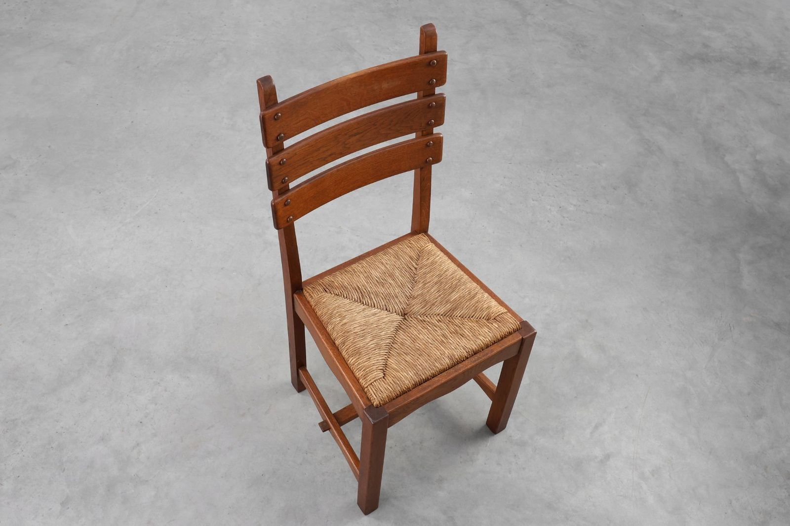1172.0 Mid Century Modern Belgian Chair In Oak And Wicker, 1960s photo