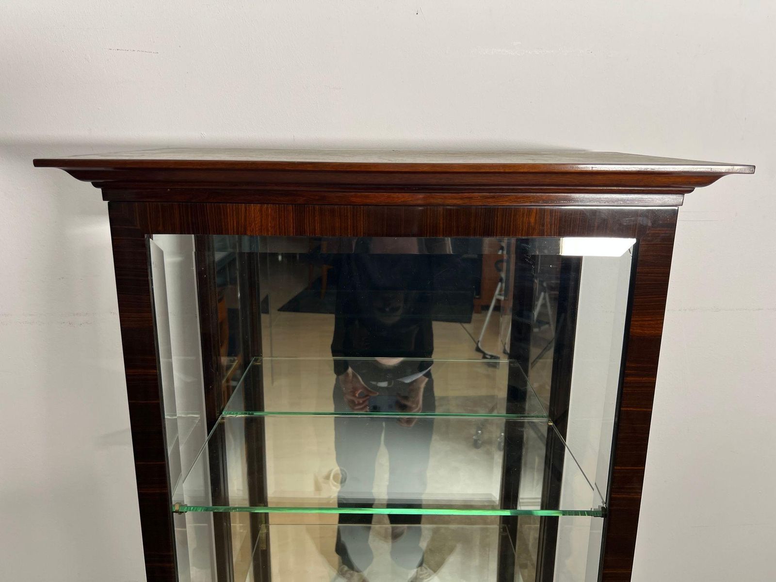 photo furniture Art Deco Display Cabinet, 3 Sides Glass, Macassar Veneer, France, Circa 1930