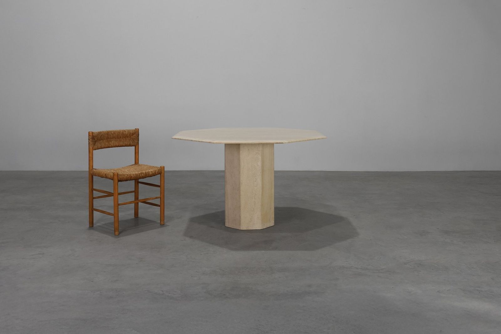 Mid Century Italian Octagonal Travertine Dining Table, 1980s photo Furniture