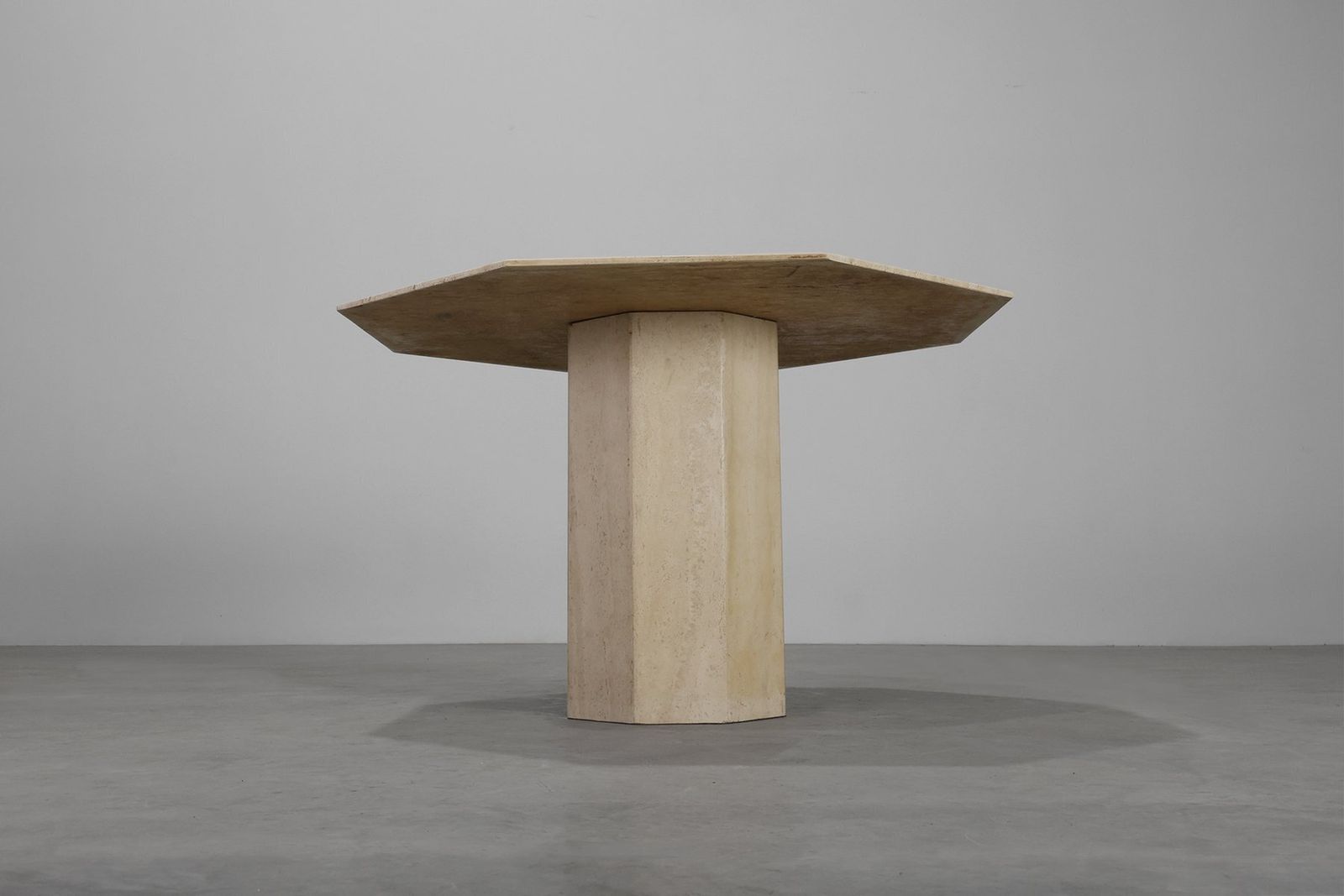 Mid Century Italian Octagonal Travertine Dining Table, 1980s photo vintage