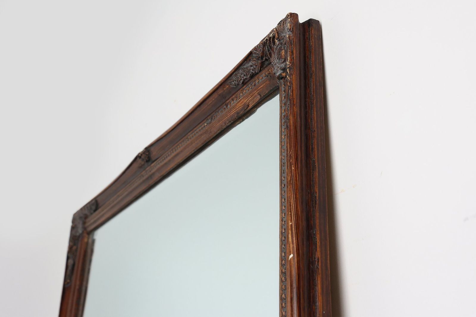 Antique Facet Cut Mirror With Carved Wood Frame, France, 1850s photo vintage