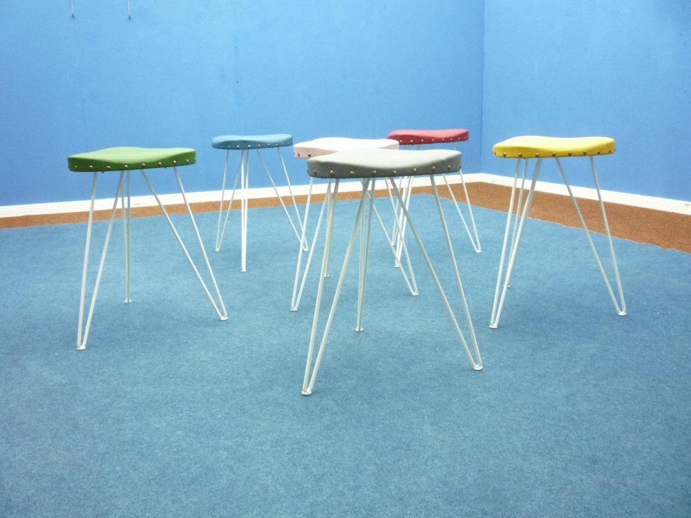 Hand Crafted Metal And Skai Stools From Rohde Berlin, 1950s, Set Of 6