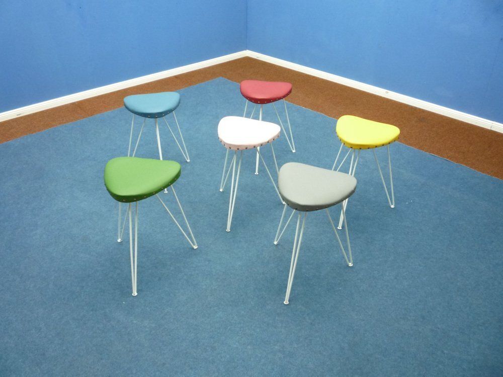 Hand Crafted Metal And Skai Stools From Rohde Berlin, 1950s, Set Of 6 photo furniture