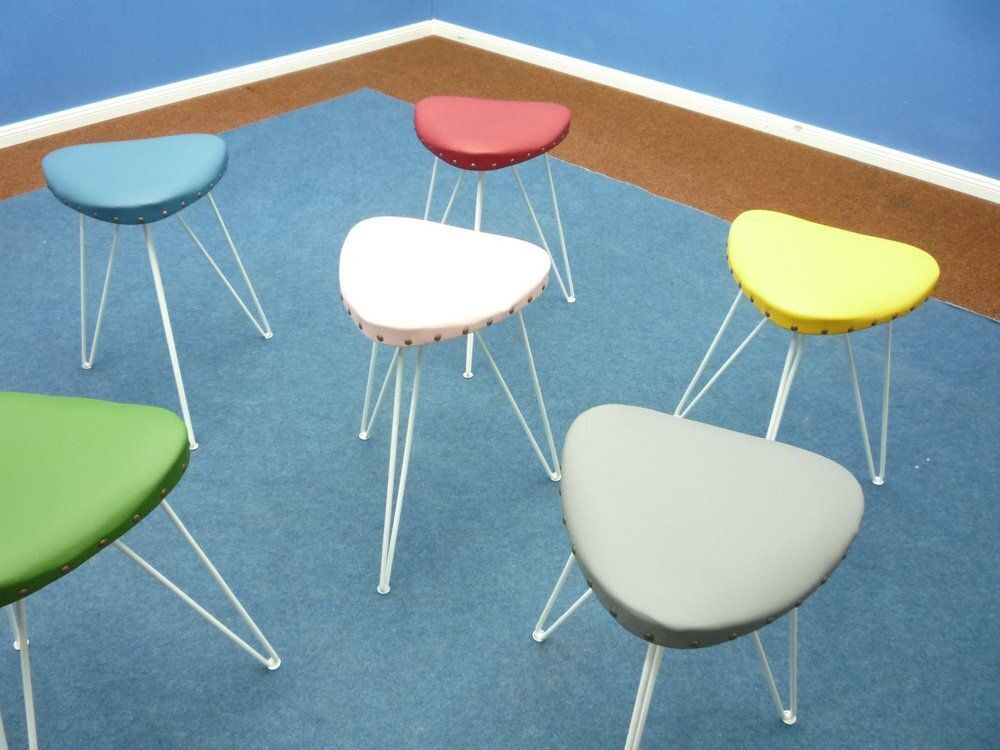 Hand Crafted Metal And Skai Stools From Rohde Berlin, 1950s, Set Of 6 photo for sale