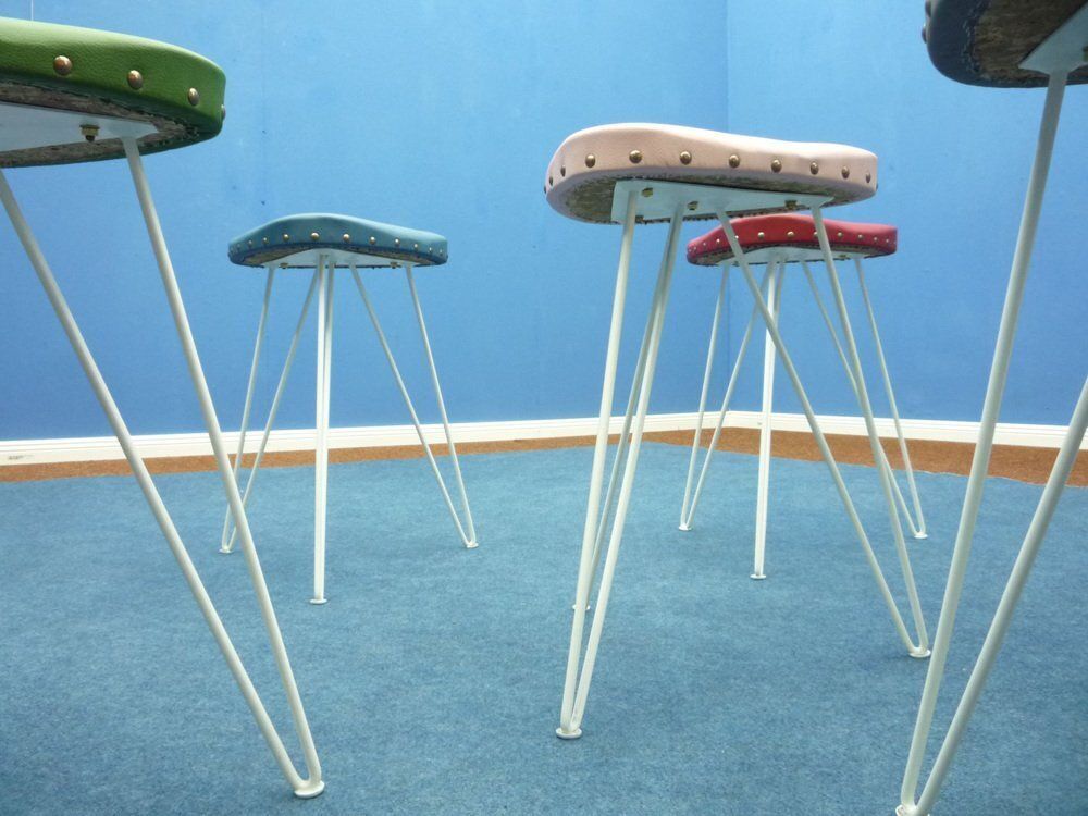 Hand Crafted Metal And Skai Stools From Rohde Berlin, 1950s, Set Of 6 photo 2299.0