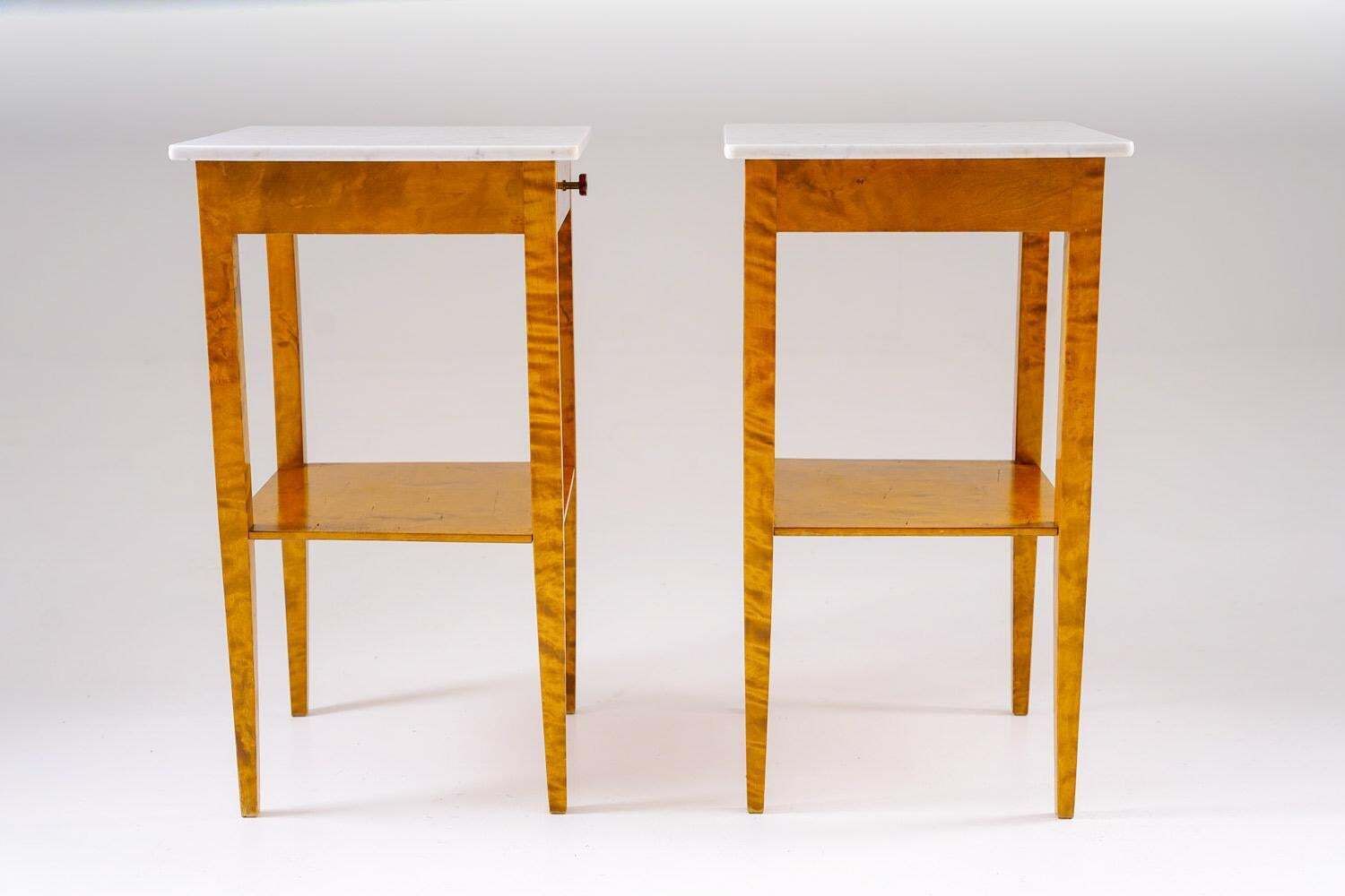 Pair Of Swedish Birch And Marble Bedside Tables photo 3978.0