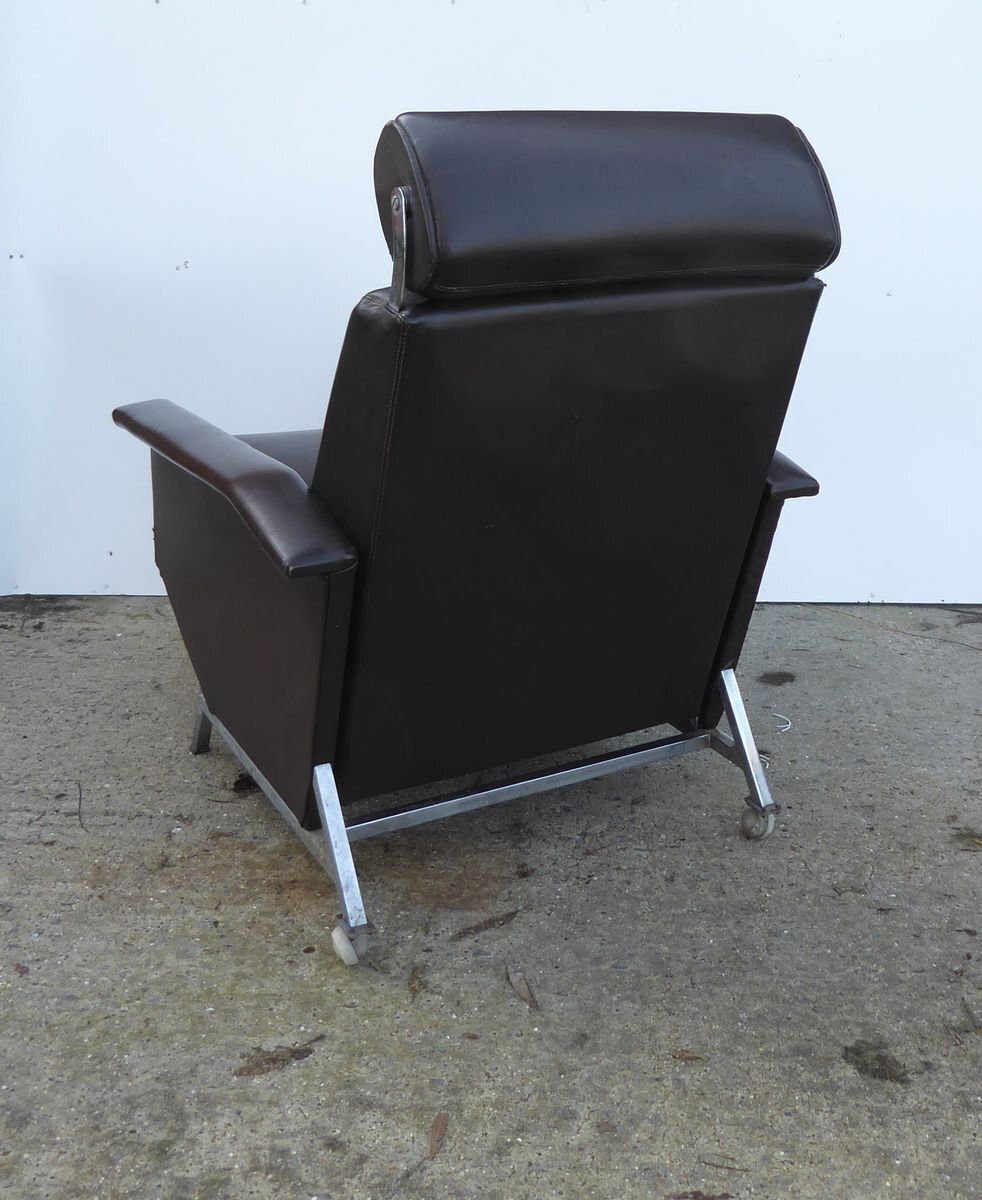 Brown Leatherette Lounge Chair By Georges Van Rijck For Beaufort, 1960s photo vinterior