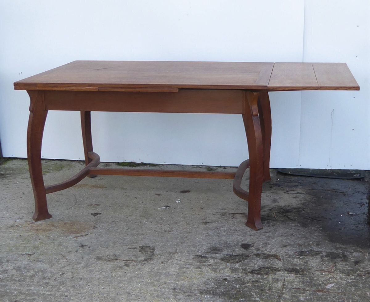 Furniture Antique Belgian Art Deco Oak Dining Table By Gustave Serrurier Bovy photo