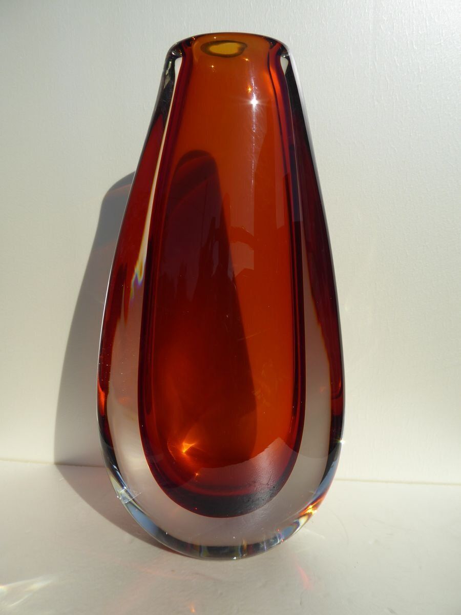 Red Scarabeo Vase By Gino Cenedese, 1990s