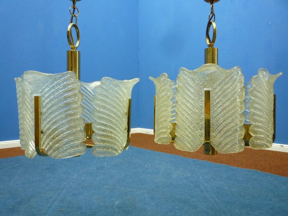 Decorative Regency Murano Glass & Brass Ceiling Lamps, 1960s, Set Of 2 photo furniture
