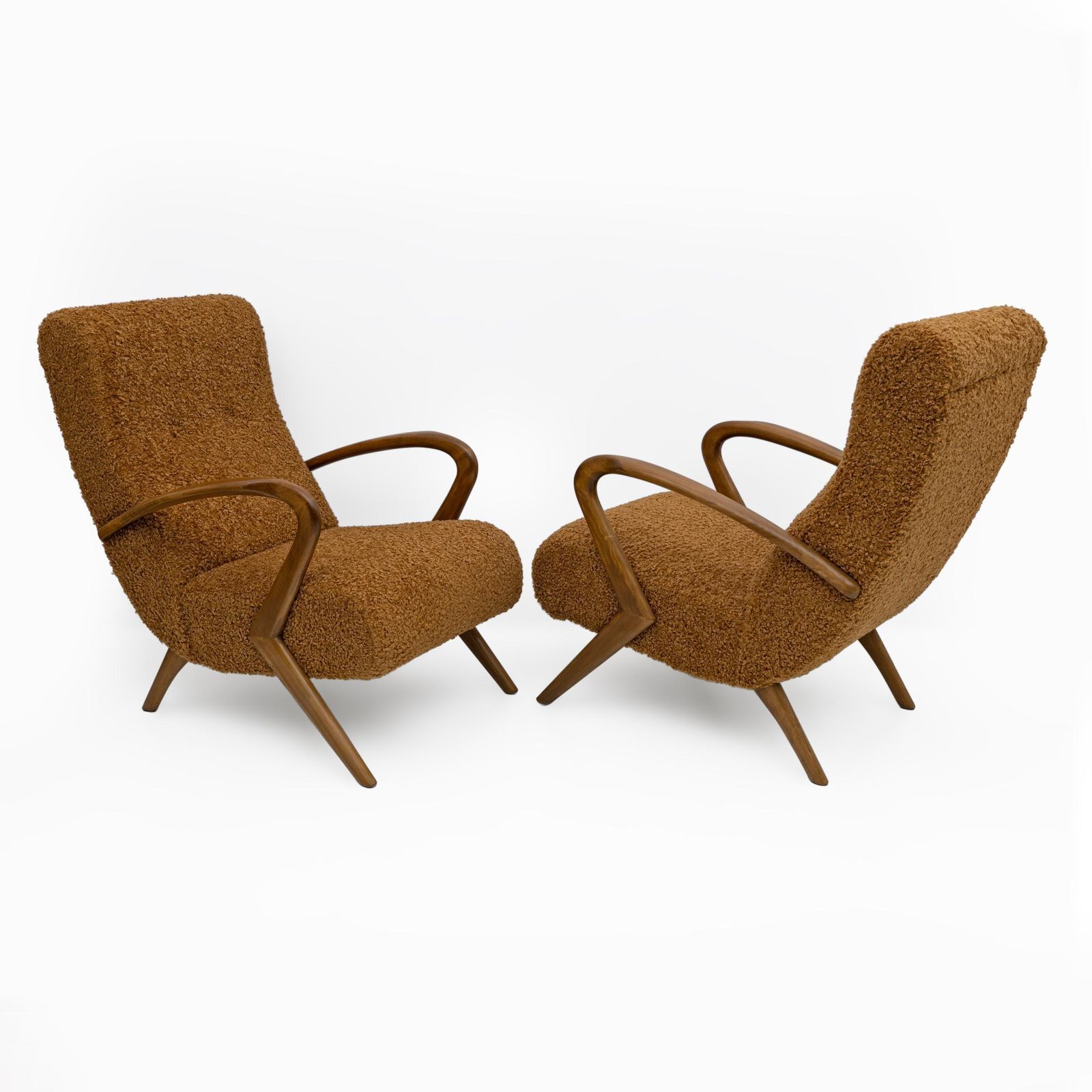 Attribute To Paolo Buffa Mid Century Modern Italian Bouclè Armchairs, Pair