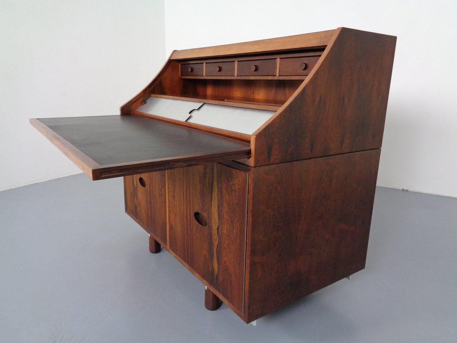 Rosewood And Leather Tambour Writing Desk By Gianfranco Frattini For Bernini, Italy, 1964 photo vinterior