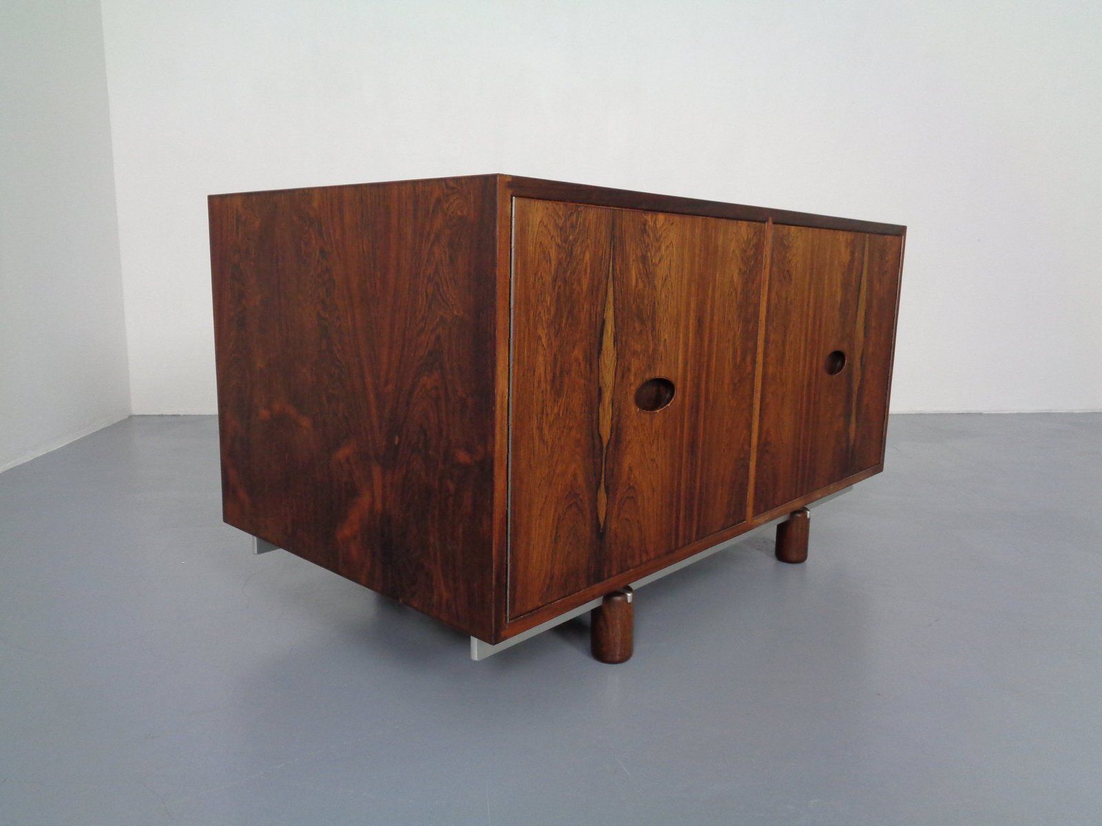 Furniture Rosewood And Leather Tambour Writing Desk By Gianfranco Frattini For Bernini, Italy, 1964 photo
