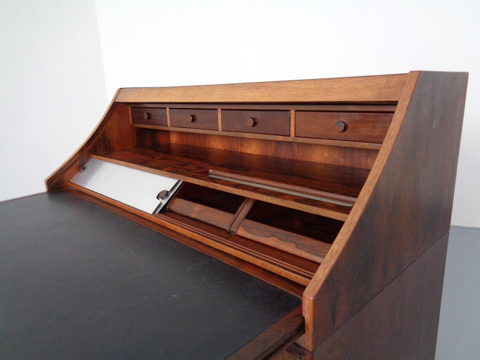 photo buy Rosewood And Leather Tambour Writing Desk By Gianfranco Frattini For Bernini, Italy, 1964