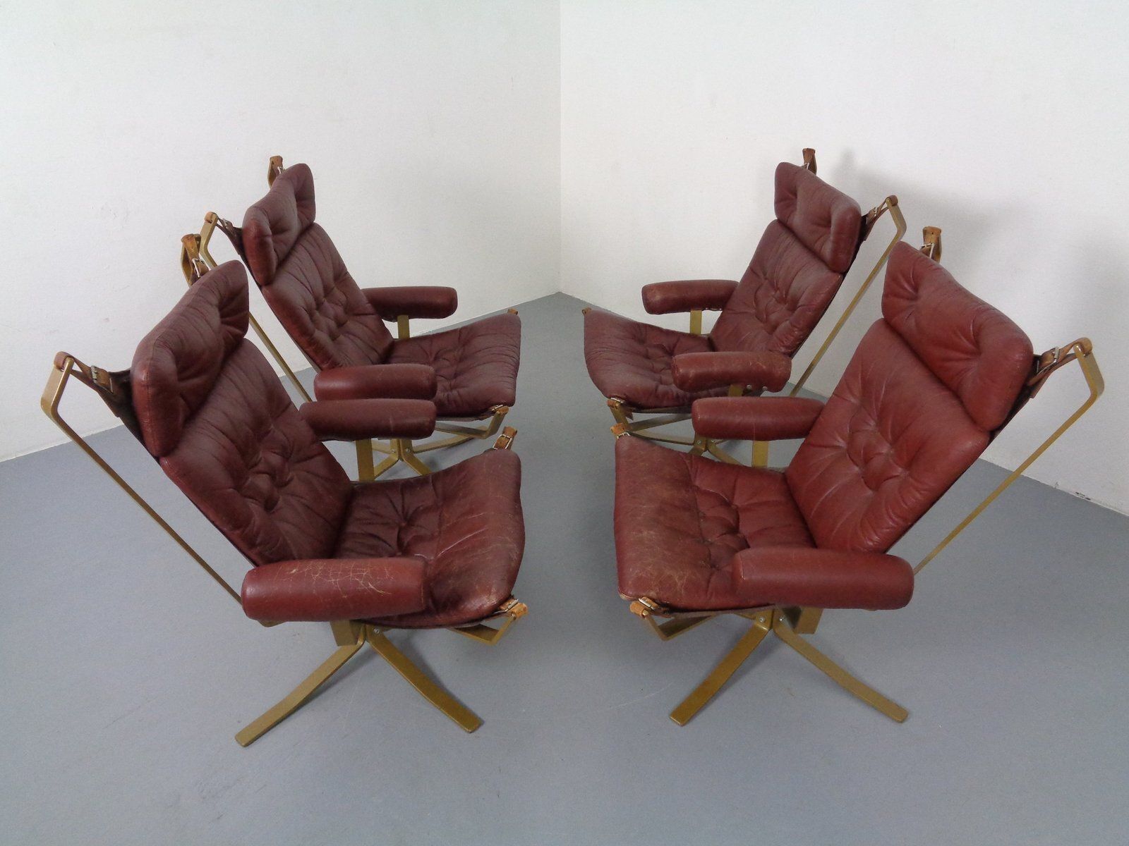 photo furniture Danish Leather & Steel Super Star Chairs From Trygg, Denmark, 1970s, Set Of 4