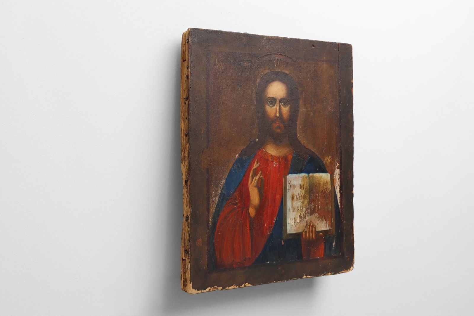 Religious Icon Of Christ Pantocrator, 1800s, Painting On Wood photo vinterior