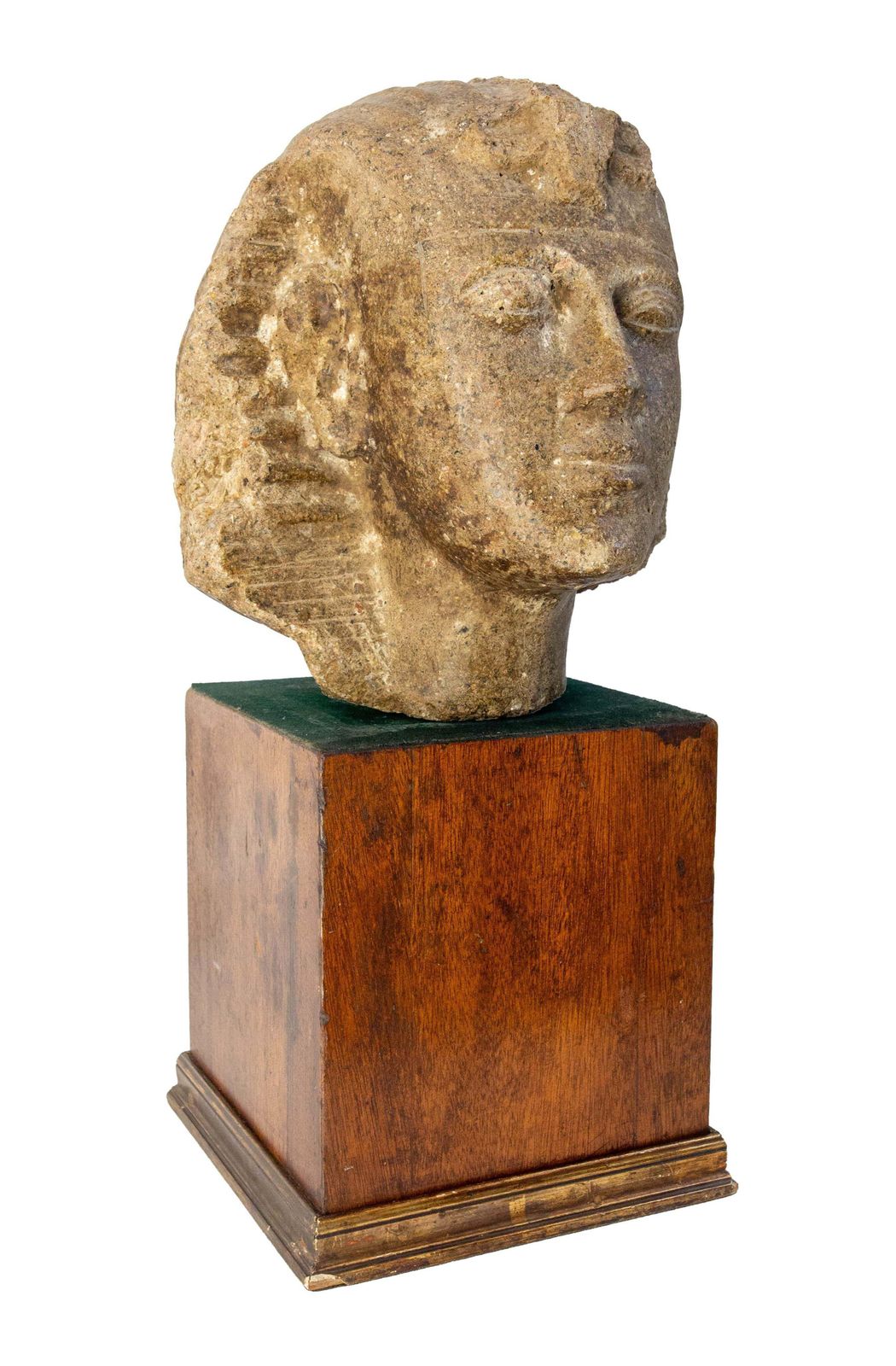 Egyptian Cement Pharaoh Bust Statue I Pedestal Late 19th Century photo furniture