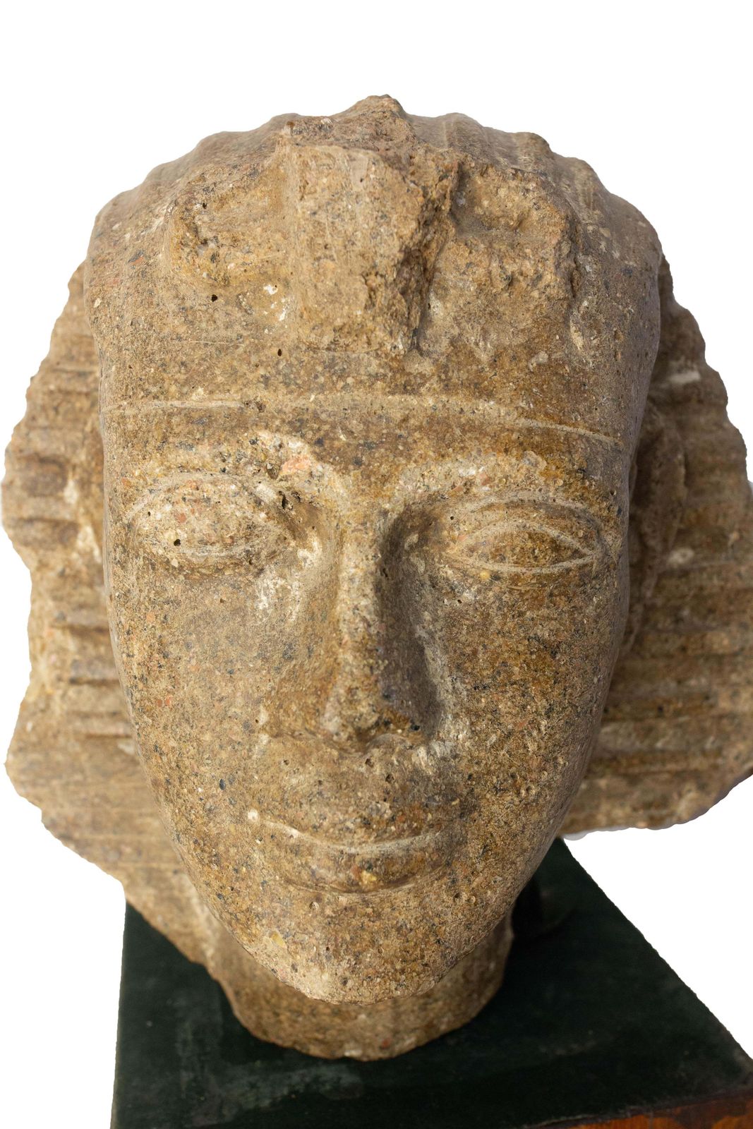 Egyptian Cement Pharaoh Bust Statue I Pedestal Late 19th Century photo vintage
