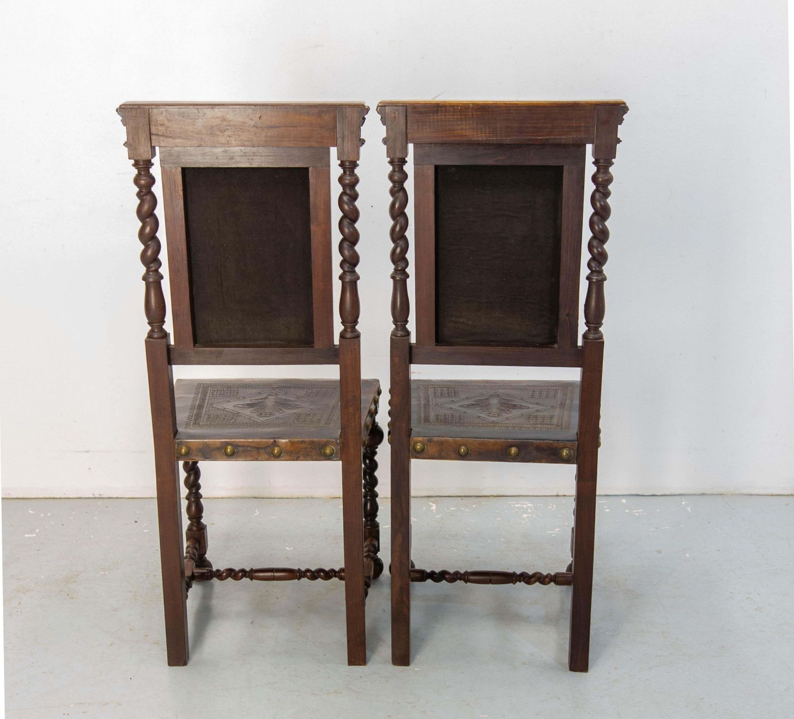 Pair Of Middle East Chairs Oak & Leather With Studs 1920 photo 833.0