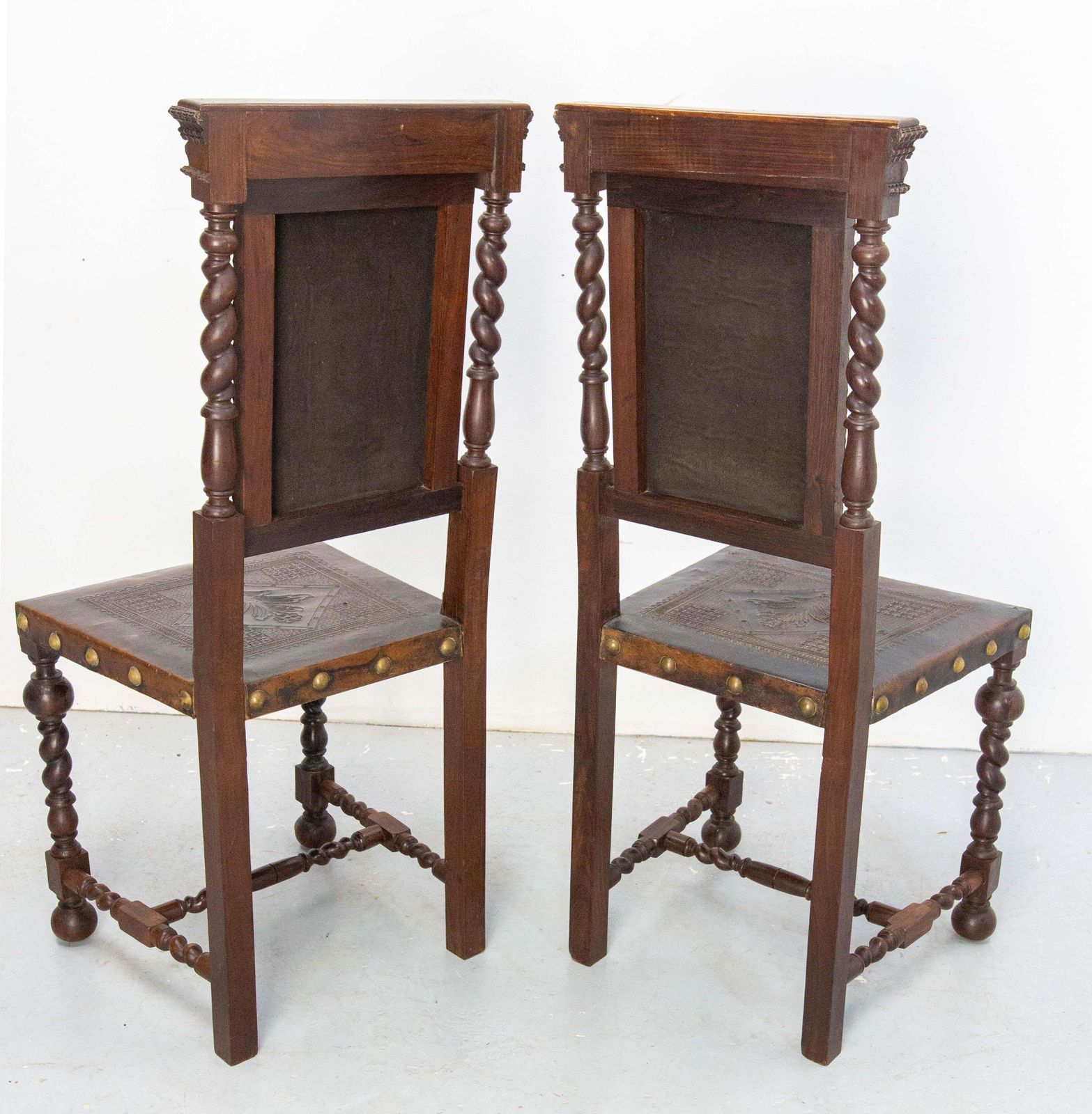 Pair Of Middle East Chairs Oak & Leather With Studs 1920 photo vinterior