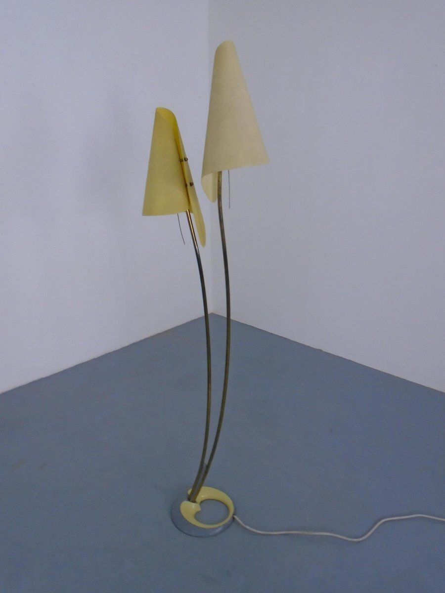 Fiberglass & Brass Floor Lamp By Carl Auböck For Dame & Co. Neheim, Germany, 1950s photo Lighting