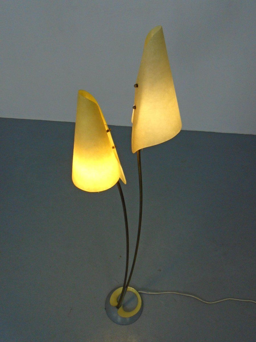photo for sale Fiberglass & Brass Floor Lamp By Carl Auböck For Dame & Co. Neheim, Germany, 1950s