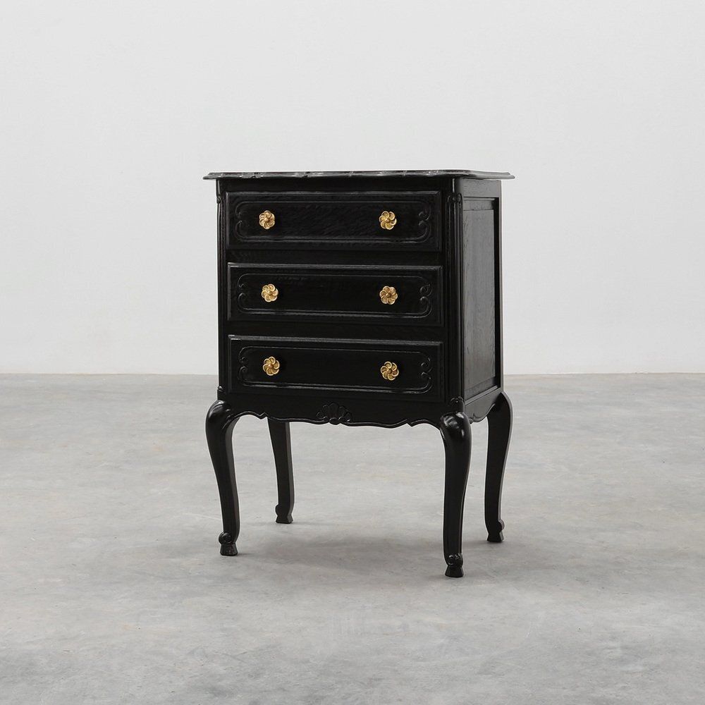 Louis XV Chest Of Drawers In Black Lacquered Oak, France, 1950s