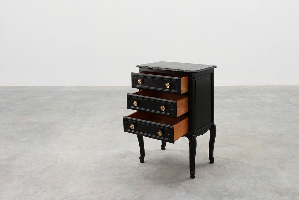 Louis XV Chest Of Drawers In Black Lacquered Oak, France, 1950s photo vinterior