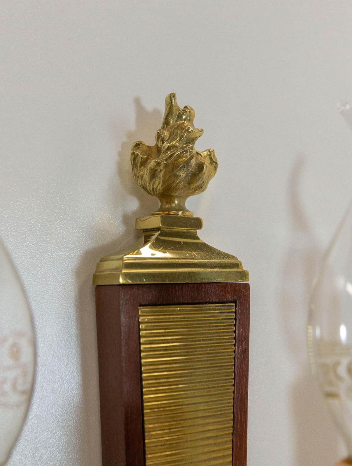 Lighting Pair Of Triple Sconces Brass And Iroko, Louis XVI Style Circa 1960 photo