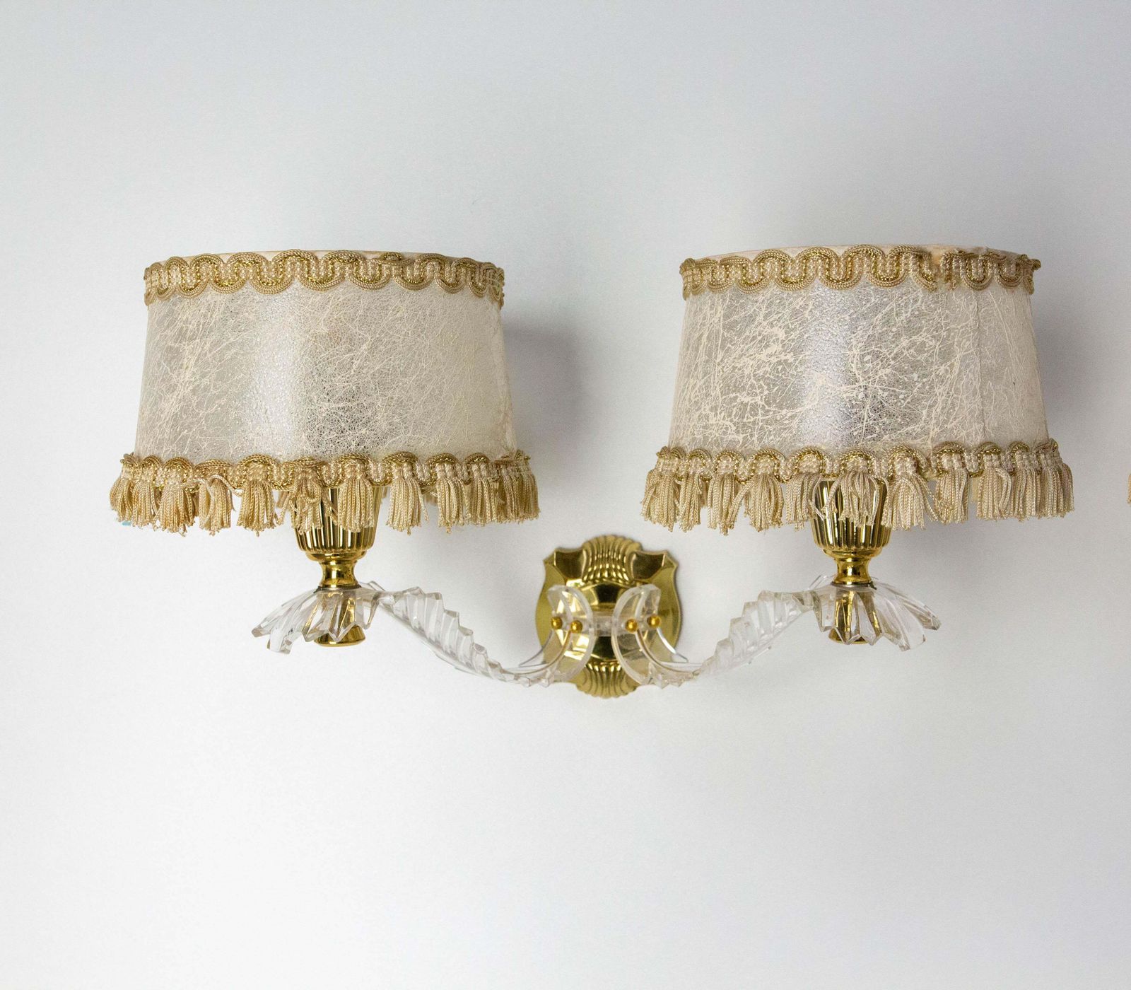 Pair Of Double Sconces Brass And Resin With Lampshades, Louis XV Style C 1960 photo 629.0
