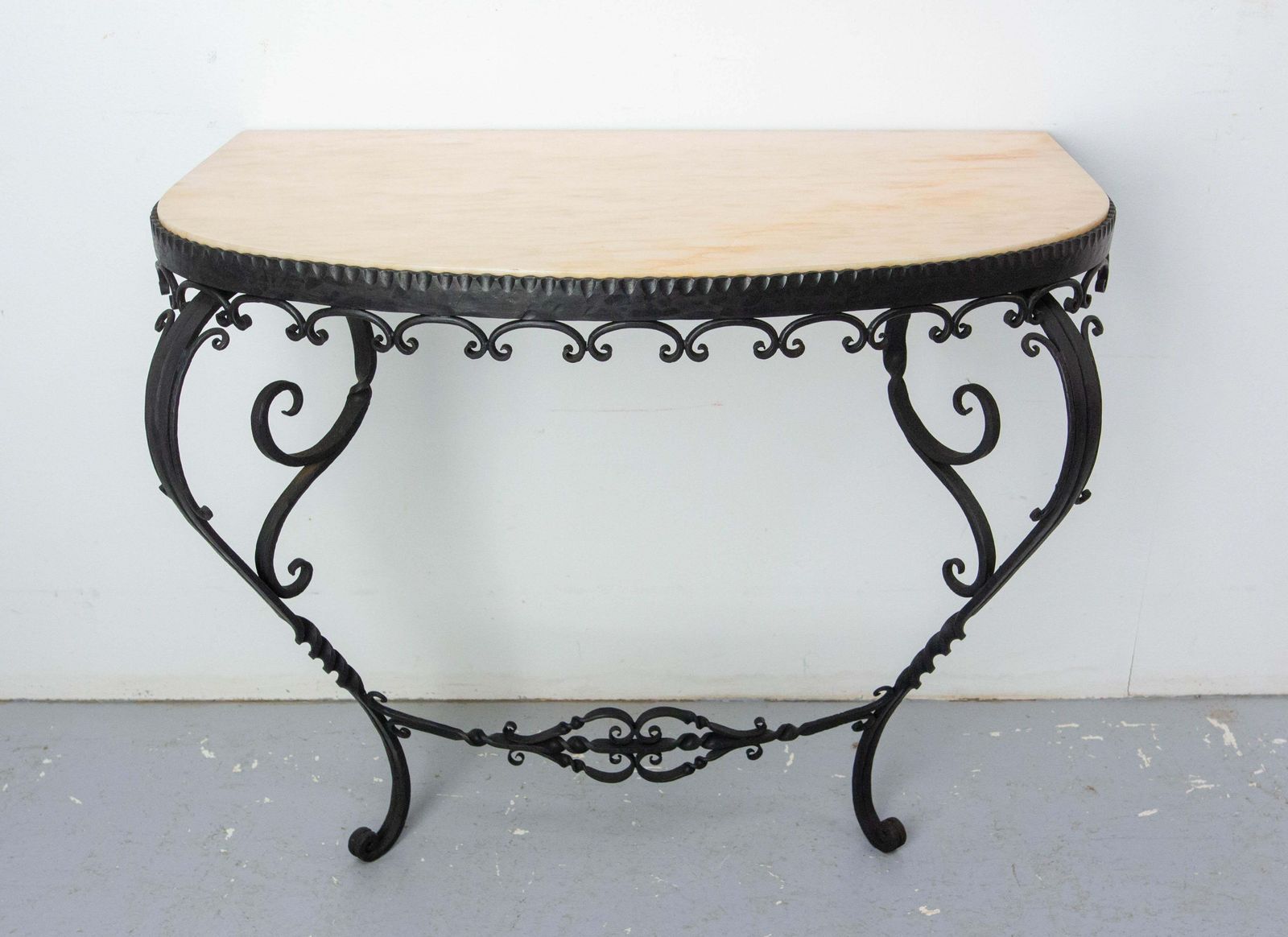 French Wrought Iron And Marble Top Console, Louis XV Style, Mid Century photo furniture