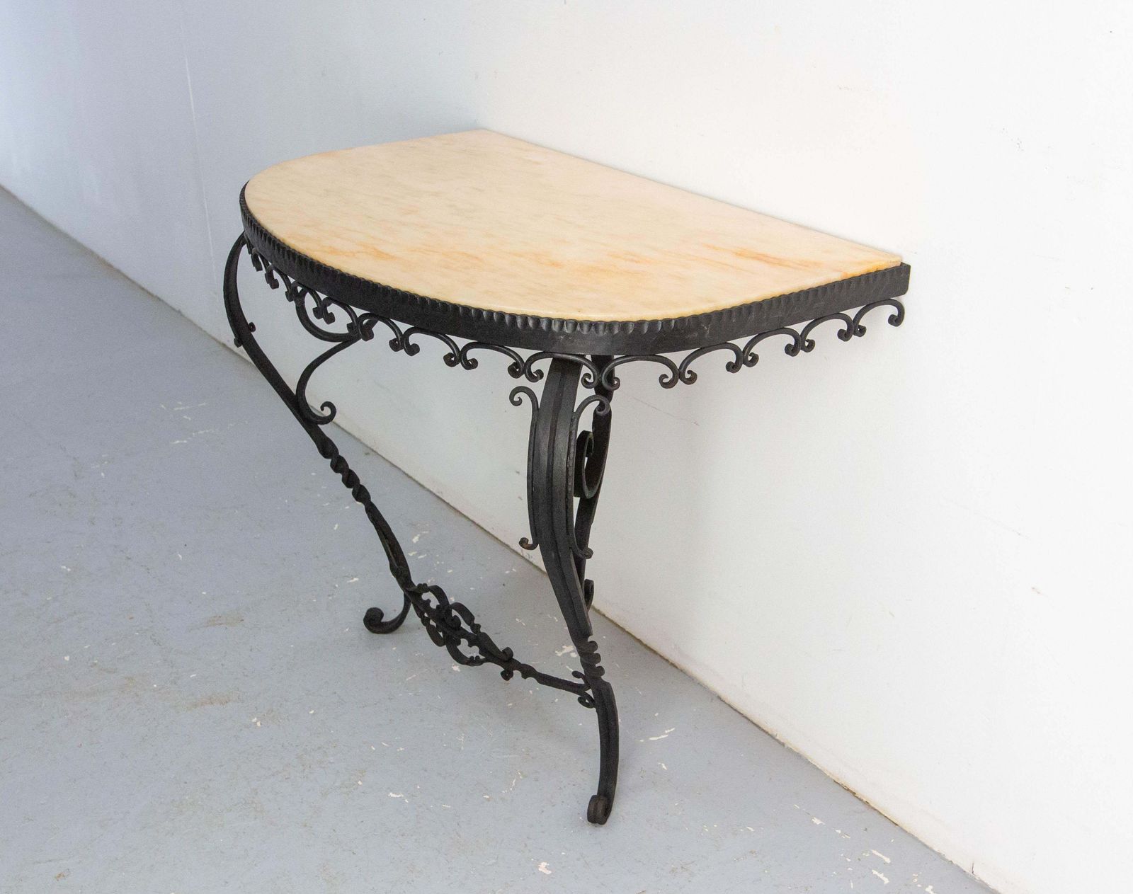 French Wrought Iron And Marble Top Console, Louis XV Style, Mid Century photo Furniture
