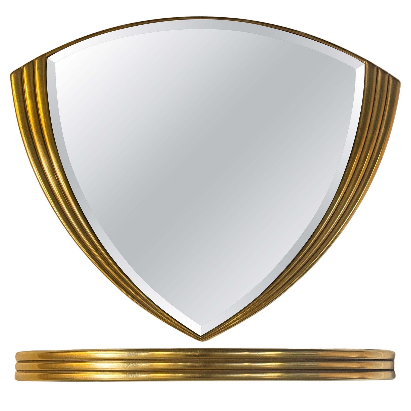 Art Deco Triangle Golden Wall Mirror With Console 1970 Belgium  Set