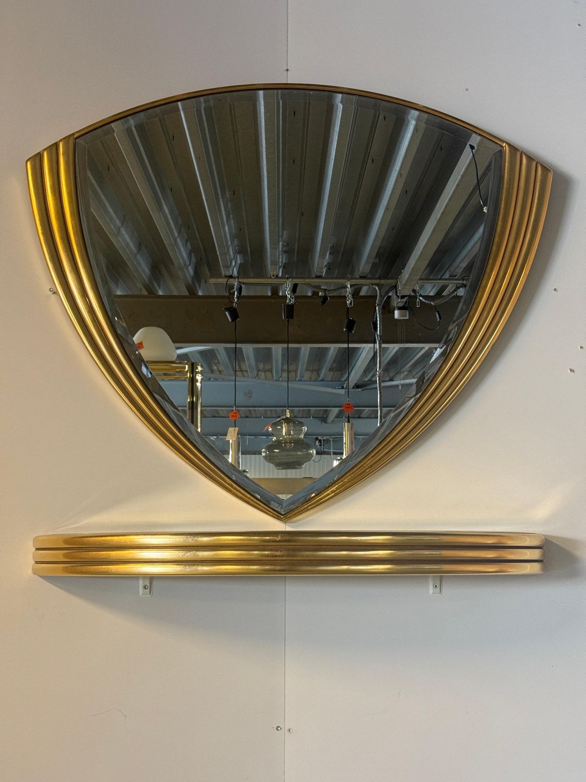 Art Deco Triangle Golden Wall Mirror With Console 1970 Belgium  Set photo furniture